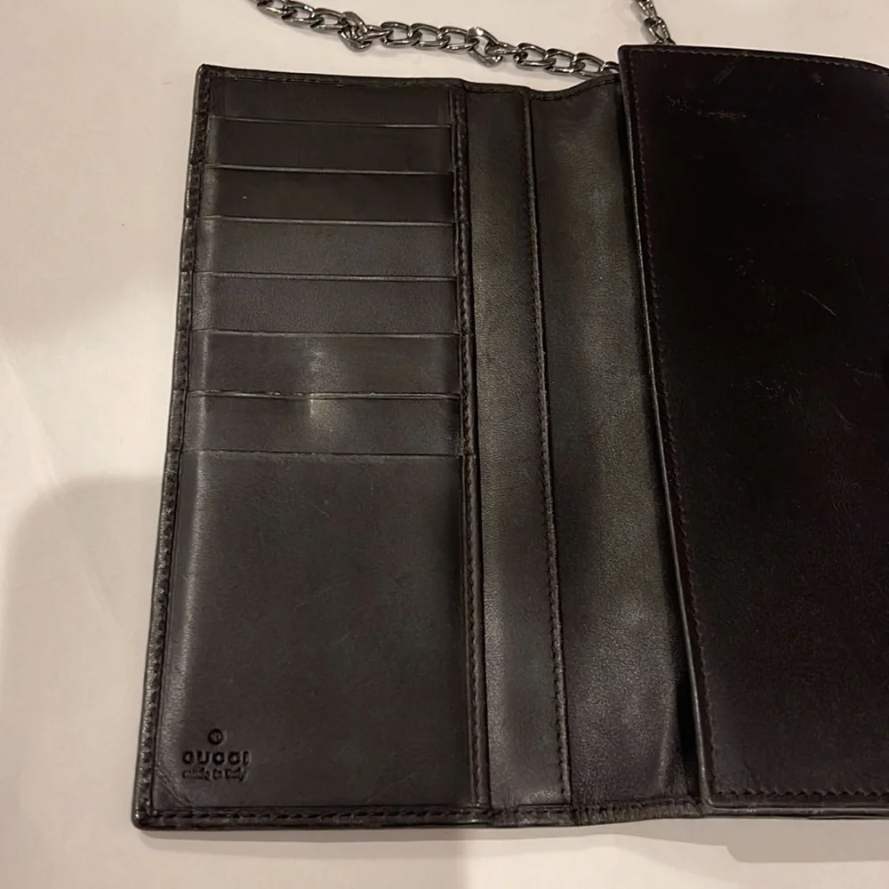 Gucci Authentic vintage Fabric/ Leather long Wallet with generic Chain - Picture 4 of 9